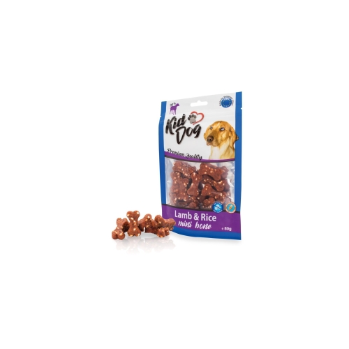 KidDog Recompense Pentru Caini, Mini Oase Cu Miel Si Orez, 80 g, A04720