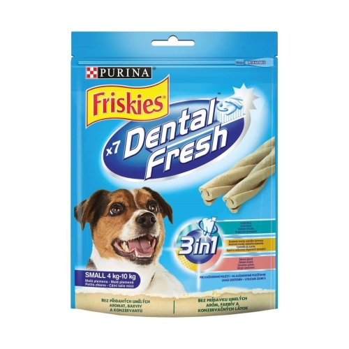 Recompense-pentru-caini-de-talie mica,-7-Batoane-110-g,-Purina-Friskies-Dental-Fresh