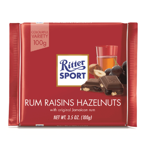 Ritter Sport Ciocolata cu rom, stafide si alune, 100g