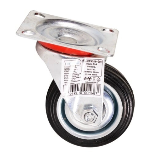 Roata pivotanta Detoolz, cauciuc 75x22mm G01