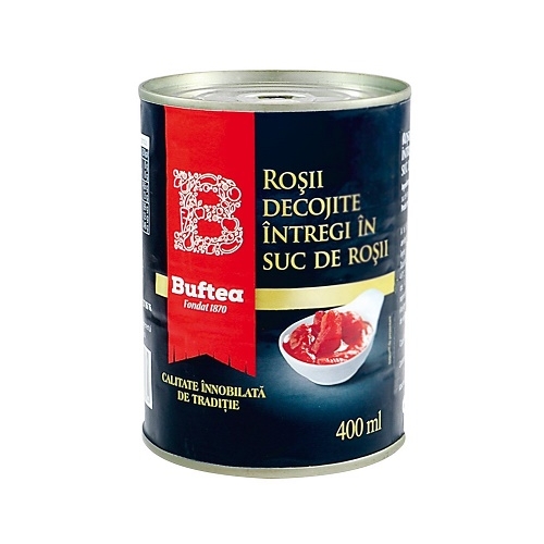 Rosii decojite intregi in suc de rosii, 400 ml, Buftea