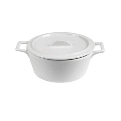 Caserola rotunda cu 2 manere, din portelan alb, diametru 130mm