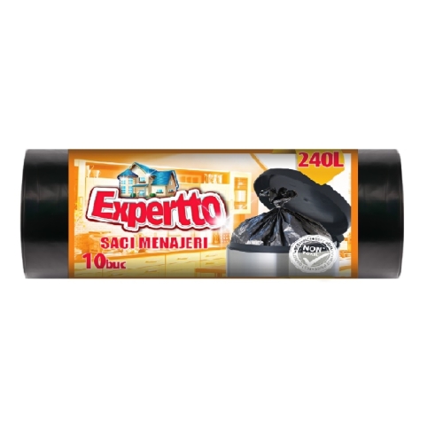 Saci menajeri, 10 buc, 240 L, Expertto, saci de gunoi mari, culoare negru. Produse curatare casa si exterior