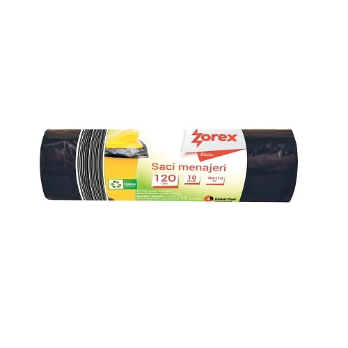 Saci menajeri 120 l, negru, 10 buc/rola, Zorex Basic