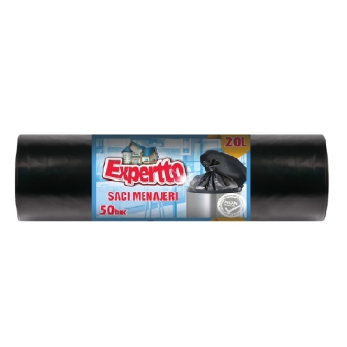 Saci menajeri, 50 buc, 20 L, Expertto, saci de gunoi mici, impermeabili, culoare negru. Produse curatare bucatarie