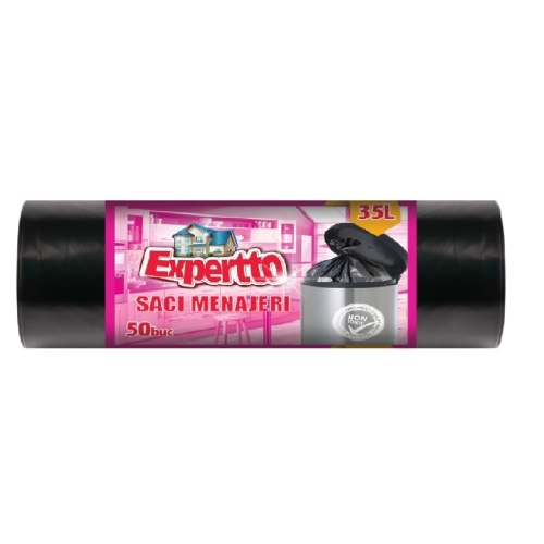 Saci menajeri, 50 buc, 35 L, Expertto, saci de gunoi impermeabili, culoare negru. Produse curatare bucatarie