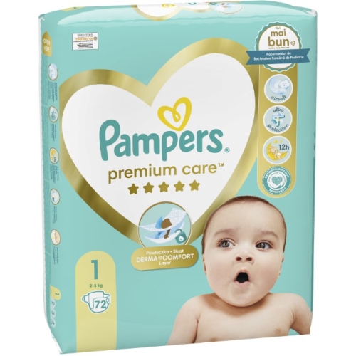 Scutece marimea 1 2-5 kg, 72 buc, Pampers - Premium Care