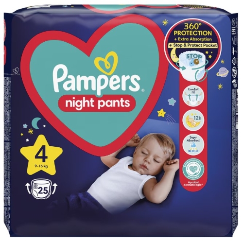 Scutece tip chilotel pentru noapte marimea 4 9-15 kg, 25 bucati, Pampers - Night Pants