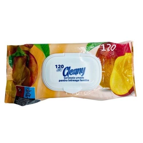 Servetele umede cu capac Peach & Mango, 120 buc Cleany