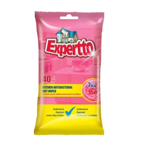 Servetele umede antibacteriene bucatarie Rose, 40 buc, Expertto. Produse igiena, Solutii curatare suprafete bucatarie