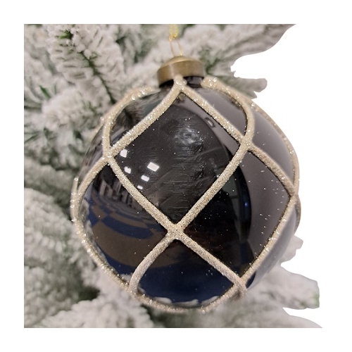 Set 6 globuri sticla albastru inchis-negru, 10 cm, Xmas, Prosper