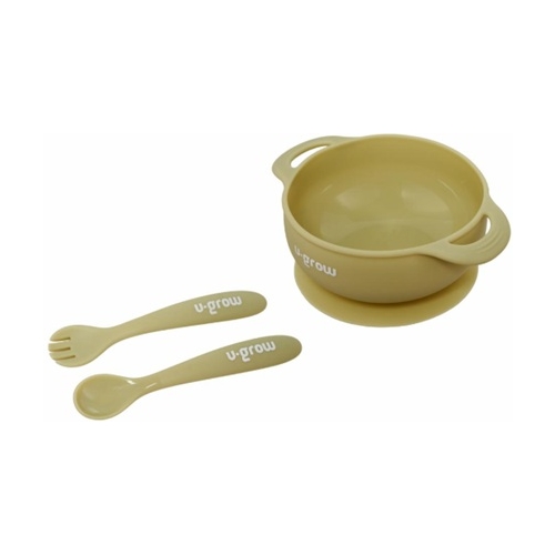 Set bol cu lingurita si furculita silicon, olive,U-Grow