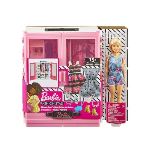 Dulapior cu hainute si papusa, Barbie