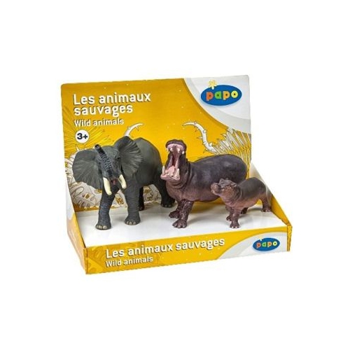 Set figurine animale salbatice, Elefant, Hipopotam si Hipopotam pui, Papo