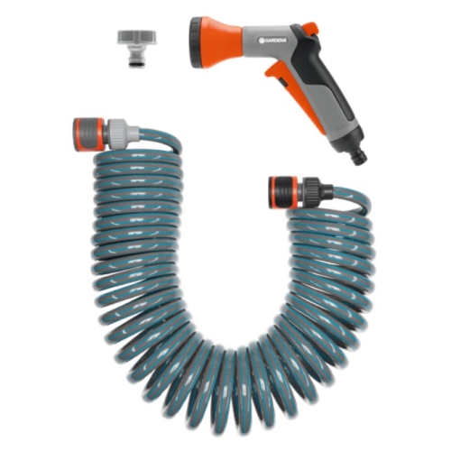 Furtun spiralat, 10 m, cu conectori si pistol pentru stropit Gardena 4647