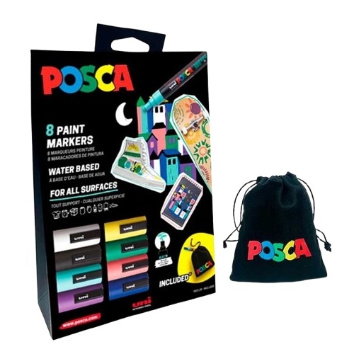 Set Xmas 8 markere PC-5M si saculet textil, Posca
