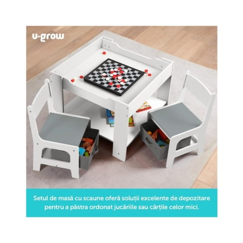 Set masuta si 2 scaune pentru copii, alb , MDF, U-Grow