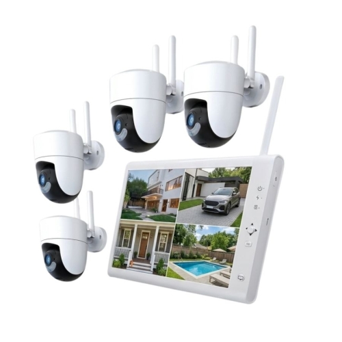 Sistem performant de supraveghere video ANNKE N44WEV+I41DN*4, NVR cu ecran 10 inch, 4 camere interior/exterior 5MP, Ultra HD/2k+, vedere nocturna IR, rezistent la intemperii