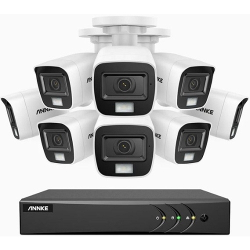 Sistem performant de supraveghere video ANNKE DW81KN+CR1CV*8, DVR 8 canale hibrid, 8 camere tip Bullet interior/exterior, 5MP, Ultra HD/2k+, lumina duala IR si alba, vedere nocturna, audio, rezistent la intemperii