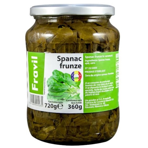 Spanac Frunze in Saramura, 720g Fravil