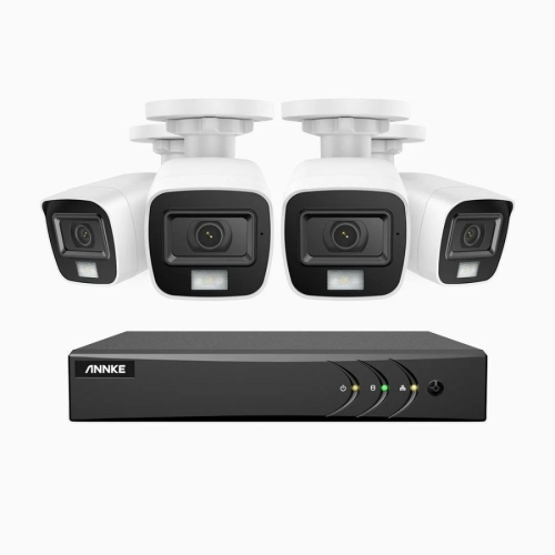 Sistem performant de supraveghere video ANNKE DW81KN+CR1CV*4, DVR 8 canale Hibrid, 4 camere tip Bullet interior/exterior 5MP, Ultra HD/2k+, lumina duala IR si alba, vedere nocturna, audio, rezistent la intemperii