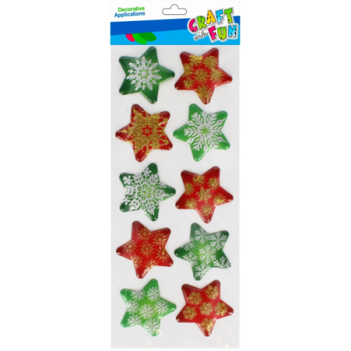 Abtibilduri stelute Craciun, 40x40mm, pentru ferestre, set 10 buc, Craft with Fun, 521659