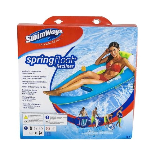 Sezlong Plutitor Recliner cu Spatar si Suport Pahare, verde, Swimways