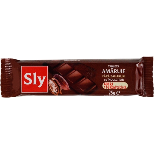 Tableta amaruie fara zahar, cu indulcitor, 25 g, Sly
