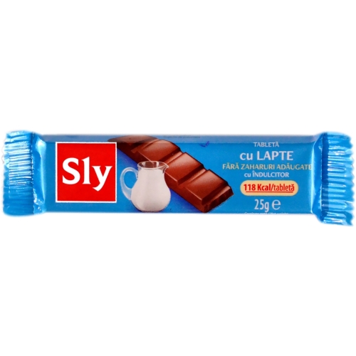 Tableta cu lapte fara zahar, cu indulcitor, 25 g, Sly
