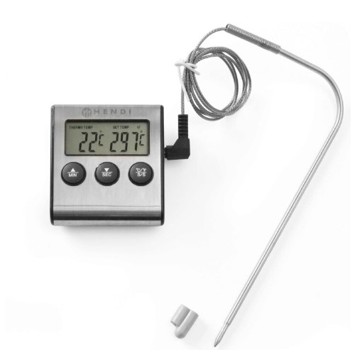 Termometru digital si timer bucatarie, interval masurare -50/+250 gr C, gradatie 1 gr C, sonda 15 cm pentru cuptor, alerta temperatura, Hendi