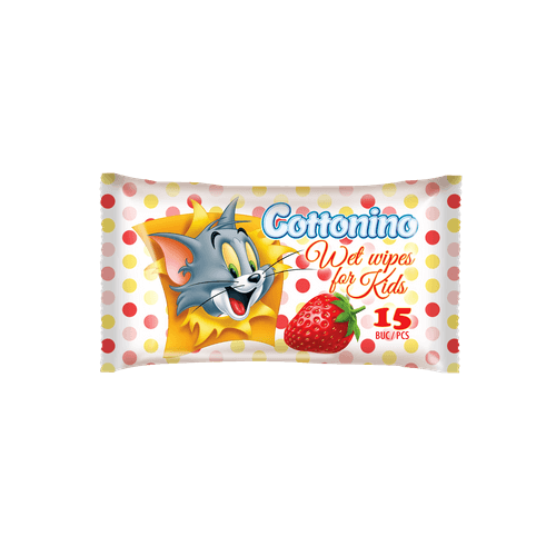Cottonino Tom and Jerry Servetele umede pentru copii Strawberry, 15 buc. Produs pentru igiena persoanala