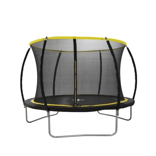 Trambulina pentru copii, Dunlop, plasa de protectie cu fermoar, dimensiuni 244x200 cm, negru/galben