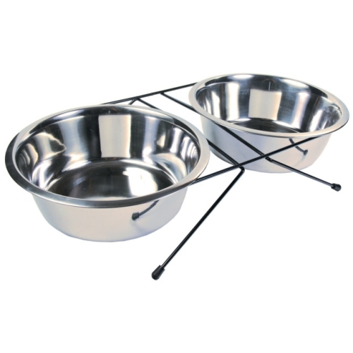 Trixie-Set-2-buc-Castron-Inox-In-Suport-2.8-l-24-cm