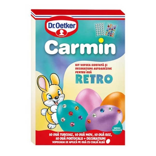Kit vopsea oua sidefata si decoratiuni autoadezive, 4 culori , Dr. Oetker Carmin	