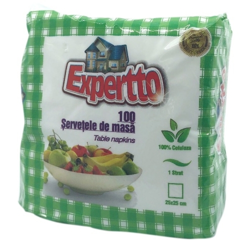 Servetele de masa albe 25x25, 1 strat, 100 buc, Expertto. Produse igiena, Articole curatare bucatarie, Servetele de hartie