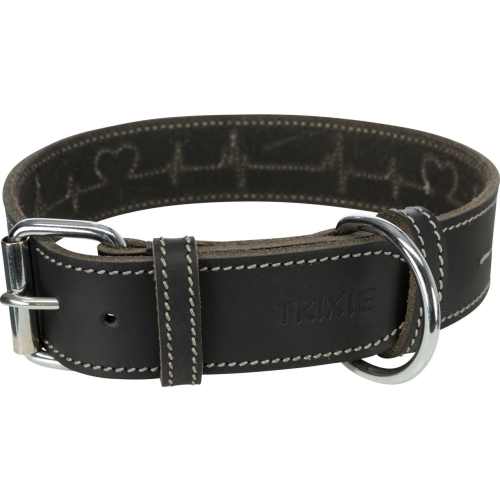 Trixie Zgarda Piele Rustic Heartbeat, L: 47-55 cm/40 mm, Negru, 18986