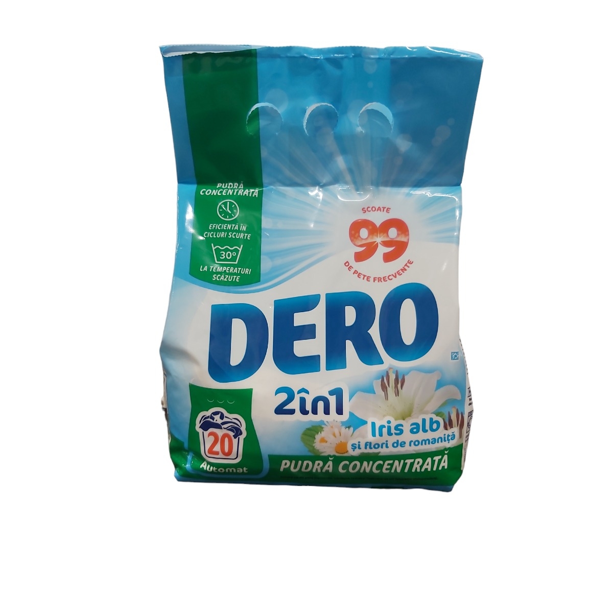 DERO 2IN1 DETERGENT PUDRA AUTOMAT 1.5KG IRIS ALB 20 SPALARI