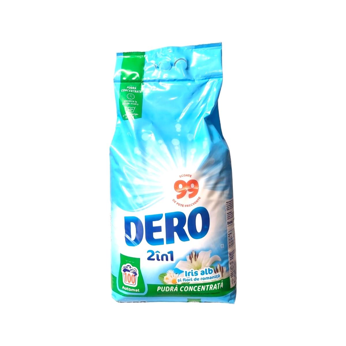 DERO 2IN1 DETERGENT PUDRA AUTOMAT 7.5KG IRIS ALB SI ROMANITA 100 SPALARI