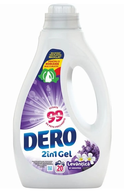 Detergent de Rufe Gel Dero 2 in 1, cu Levantica si Iasomie, 20 Spalari, 1l