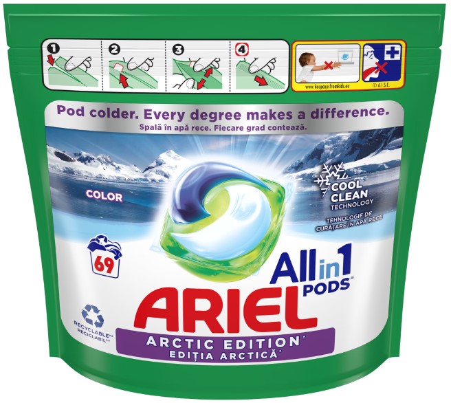 Detergent de rufe capsule 69 spalari, Ariel - All In One Pods Arctic Edition