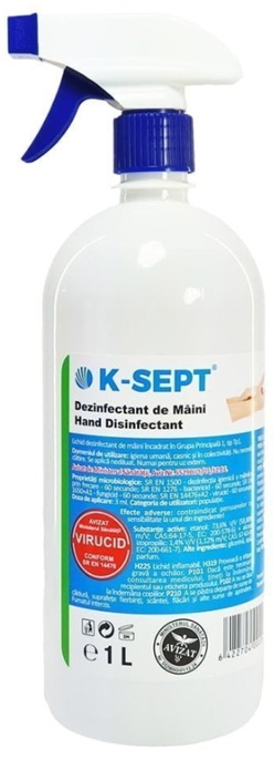 Dezinfectant Virucid  maini pe baza de alcool 75% cu pulverizator 1L, K-SEPT