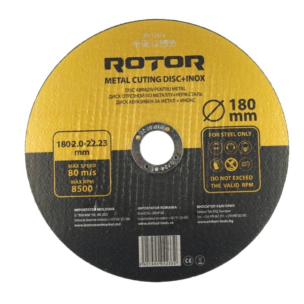 Disc abraziv pentru metal+inox ROTOR 180*2,0*22,23