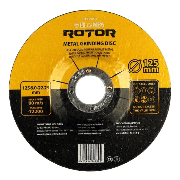 Disc abraziv pentru slefuit metal ROTOR 125*6,0*22,23