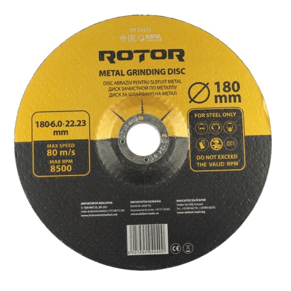 Disc abraziv pentru slefuit metal ROTOR 180*6,0*22,23