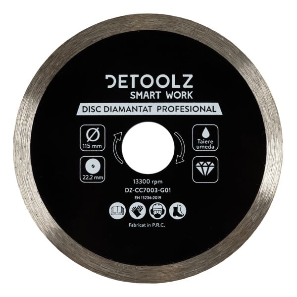 Disc diamantat continuu Detoolz 115x22.2mm, taiere umeda