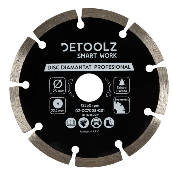Disc diamantat segmentat Detoolz 125x22.2mm, taiere uscata
