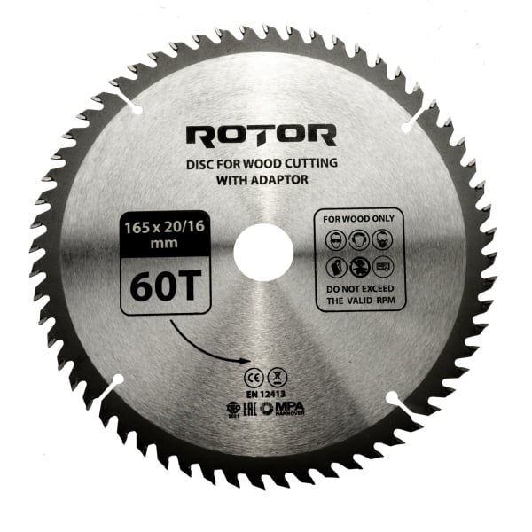 Disc taiat lemn ROTOR 165*20/16 cu adaptor 60T