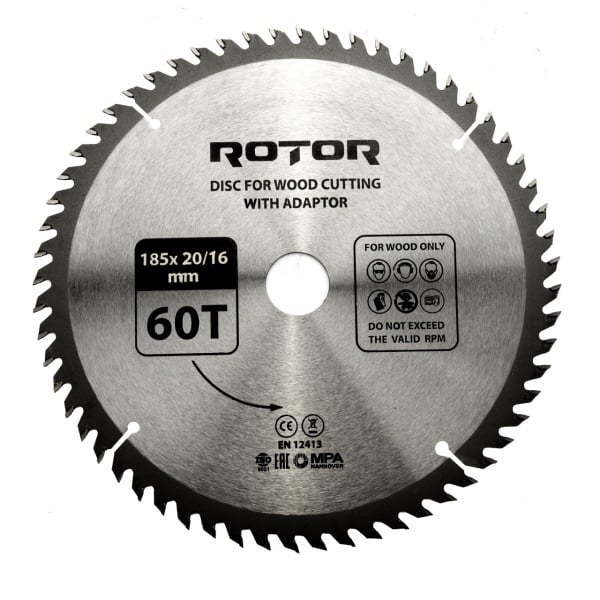 Disc taiat lemn ROTOR 185*20/16 cu adaptor 60T