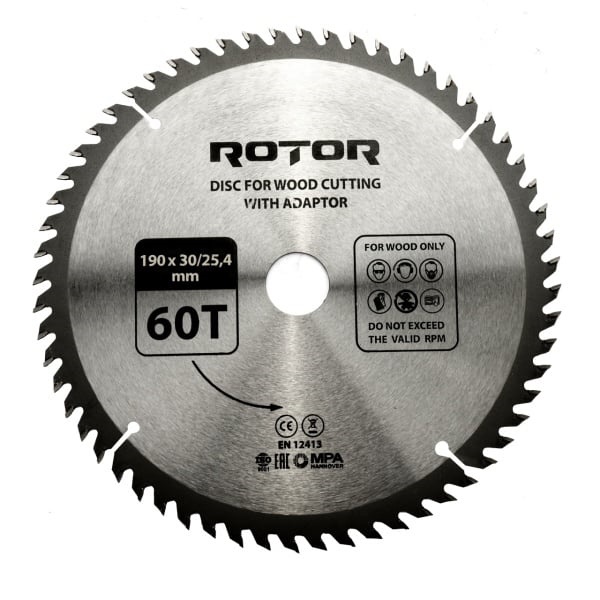 Disc taiat lemn ROTOR 190*30/25,4 cu adaptor 60T