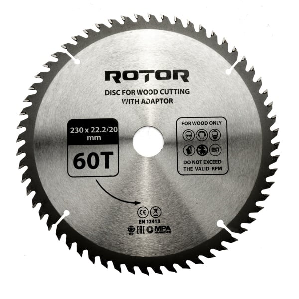 Disc taiat lemn ROTOR 230*22,2/20 cu adaptor 60T